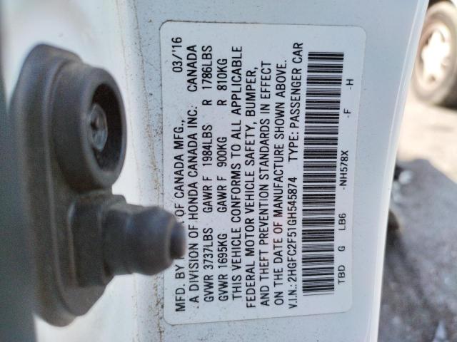 Photo 9 VIN: 2HGFC2F51GH545874 - HONDA CIVIC LX 