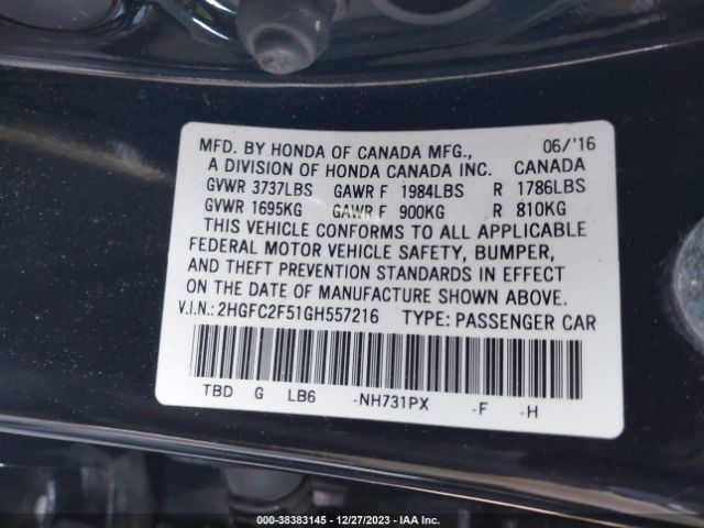 Photo 8 VIN: 2HGFC2F51GH557216 - HONDA CIVIC 