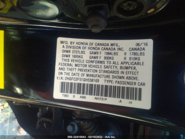 Photo 8 VIN: 2HGFC2F51GH558169 - HONDA CIVIC SEDAN 