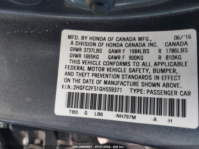 Photo 8 VIN: 2HGFC2F51GH559371 - HONDA CIVIC 