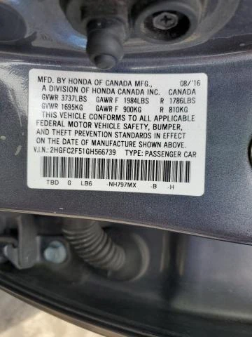 Photo 11 VIN: 2HGFC2F51GH566739 - HONDA CIVIC LX 