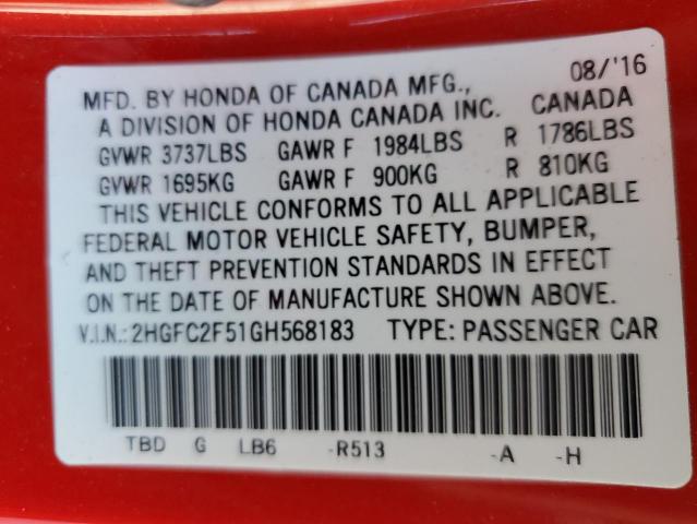 Photo 11 VIN: 2HGFC2F51GH568183 - HONDA CIVIC 