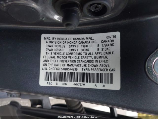 Photo 8 VIN: 2HGFC2F51GH574839 - HONDA CIVIC 