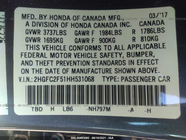 Photo 8 VIN: 2HGFC2F51HH531068 - HONDA CIVIC SEDAN 