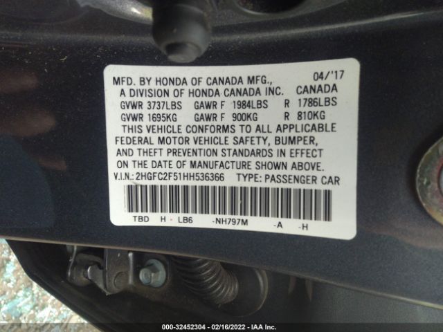 Photo 8 VIN: 2HGFC2F51HH536366 - HONDA CIVIC SEDAN 