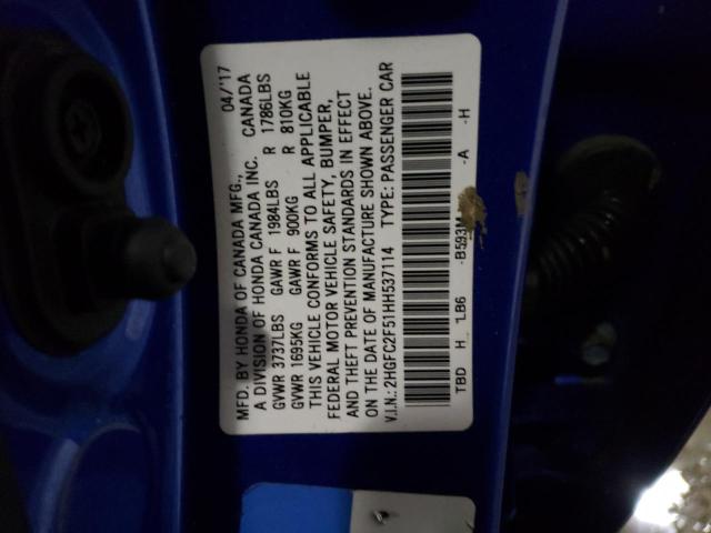 Photo 11 VIN: 2HGFC2F51HH537114 - HONDA CIVIC LX 