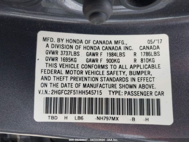 Photo 8 VIN: 2HGFC2F51HH545715 - HONDA CIVIC 