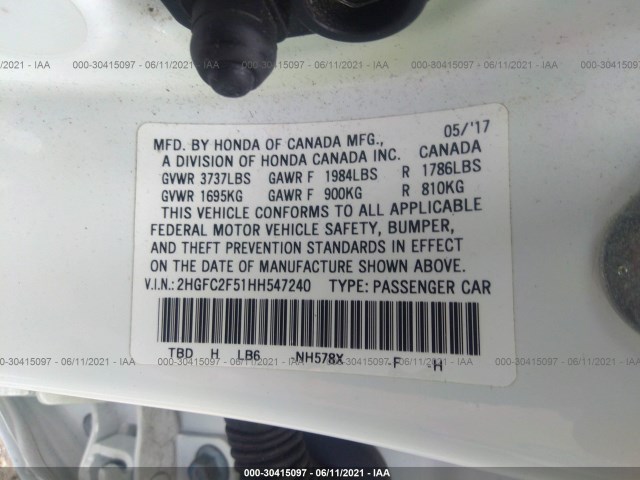 Photo 8 VIN: 2HGFC2F51HH547240 - HONDA CIVIC SEDAN 