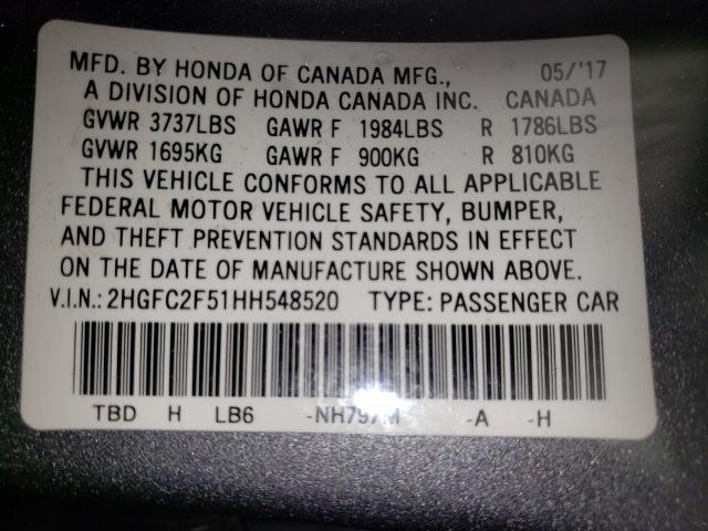 Photo 9 VIN: 2HGFC2F51HH548520 - HONDA CIVIC LX 