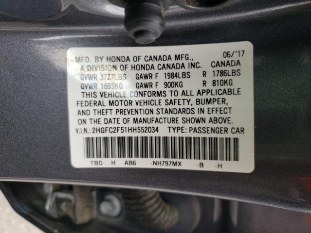 Photo 9 VIN: 2HGFC2F51HH552034 - HONDA CIVIC LX 