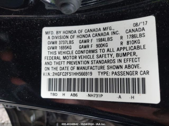 Photo 8 VIN: 2HGFC2F51HH566919 - HONDA CIVIC 