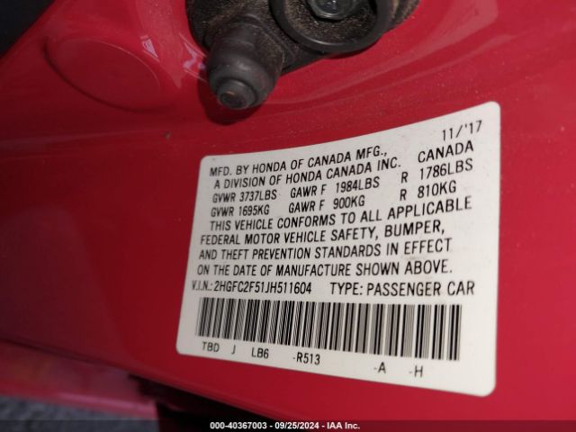 Photo 8 VIN: 2HGFC2F51JH511604 - HONDA CIVIC 