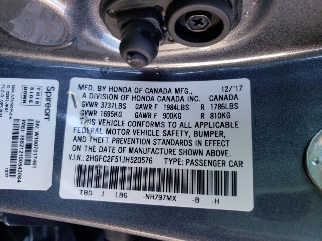 Photo 9 VIN: 2HGFC2F51JH520576 - HONDA CIVIC LX 