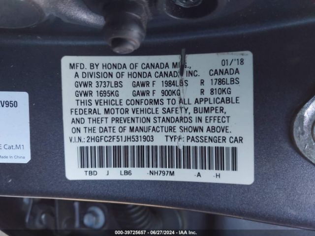 Photo 8 VIN: 2HGFC2F51JH531903 - HONDA CIVIC 