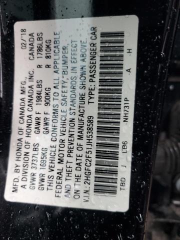 Photo 11 VIN: 2HGFC2F51JH538589 - HONDA CIVIC LX 