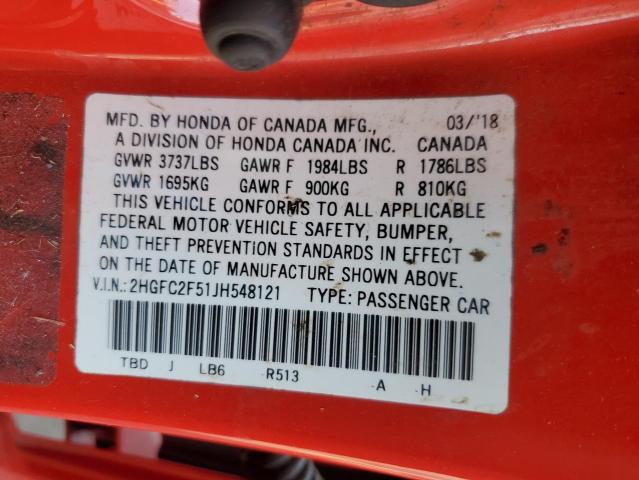 Photo 10 VIN: 2HGFC2F51JH548121 - HONDA CIVIC LX 