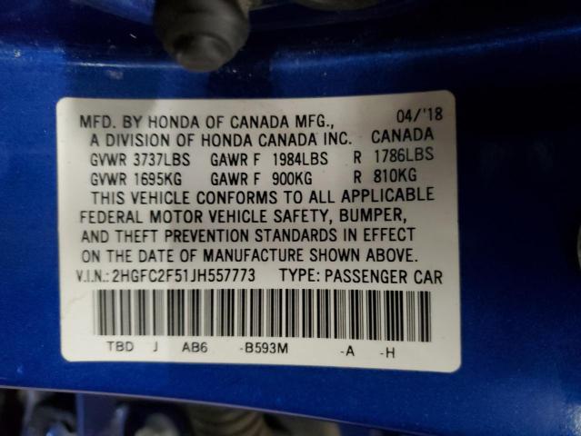 Photo 11 VIN: 2HGFC2F51JH557773 - HONDA CIVIC LX 