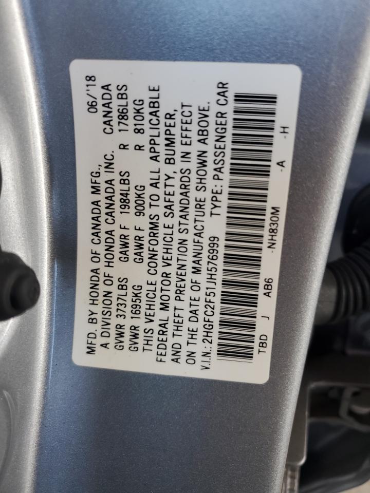 Photo 12 VIN: 2HGFC2F51JH576999 - HONDA CIVIC 