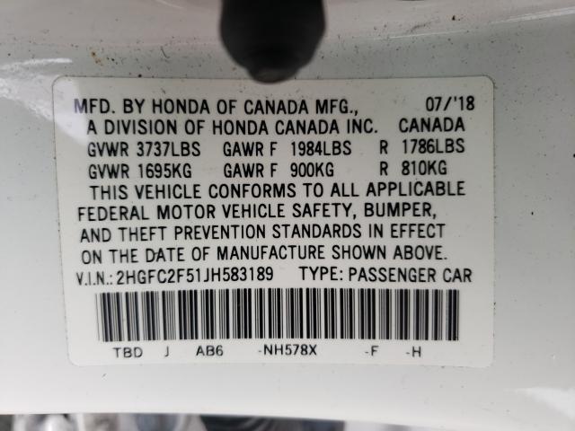 Photo 9 VIN: 2HGFC2F51JH583189 - HONDA CIVIC LX 