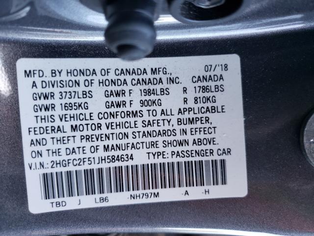 Photo 9 VIN: 2HGFC2F51JH584634 - HONDA CIVIC LX 