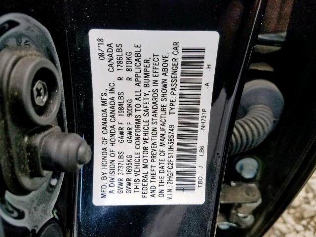 Photo 9 VIN: 2HGFC2F51JH585749 - HONDA CIVIC LX 