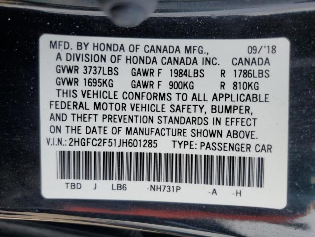 Photo 12 VIN: 2HGFC2F51JH601285 - HONDA CIVIC LX 