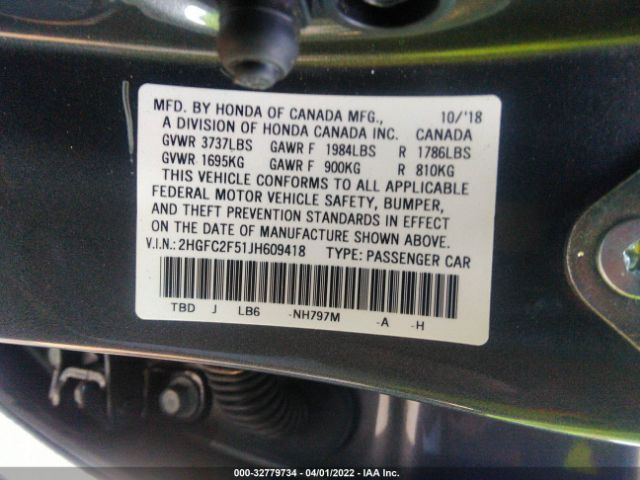 Photo 8 VIN: 2HGFC2F51JH609418 - HONDA CIVIC SEDAN 