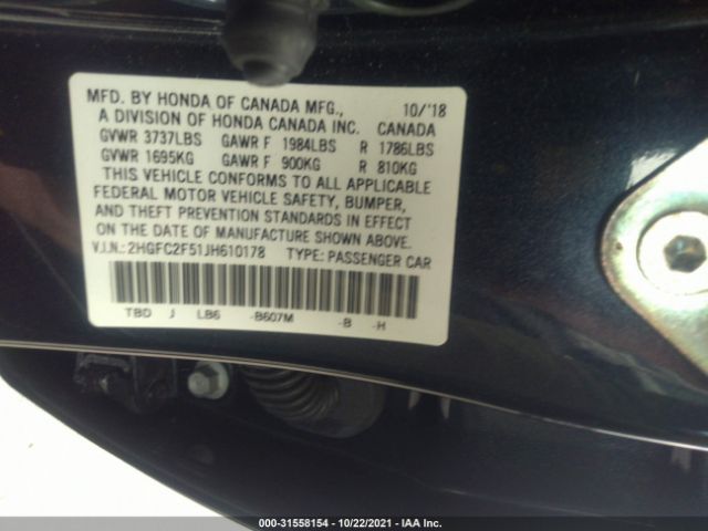 Photo 8 VIN: 2HGFC2F51JH610178 - HONDA CIVIC SEDAN 