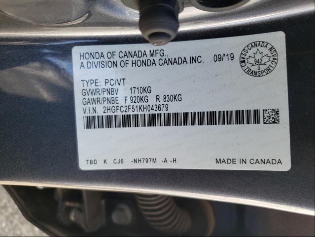 Photo 9 VIN: 2HGFC2F51KH043679 - HONDA CIVIC LX 