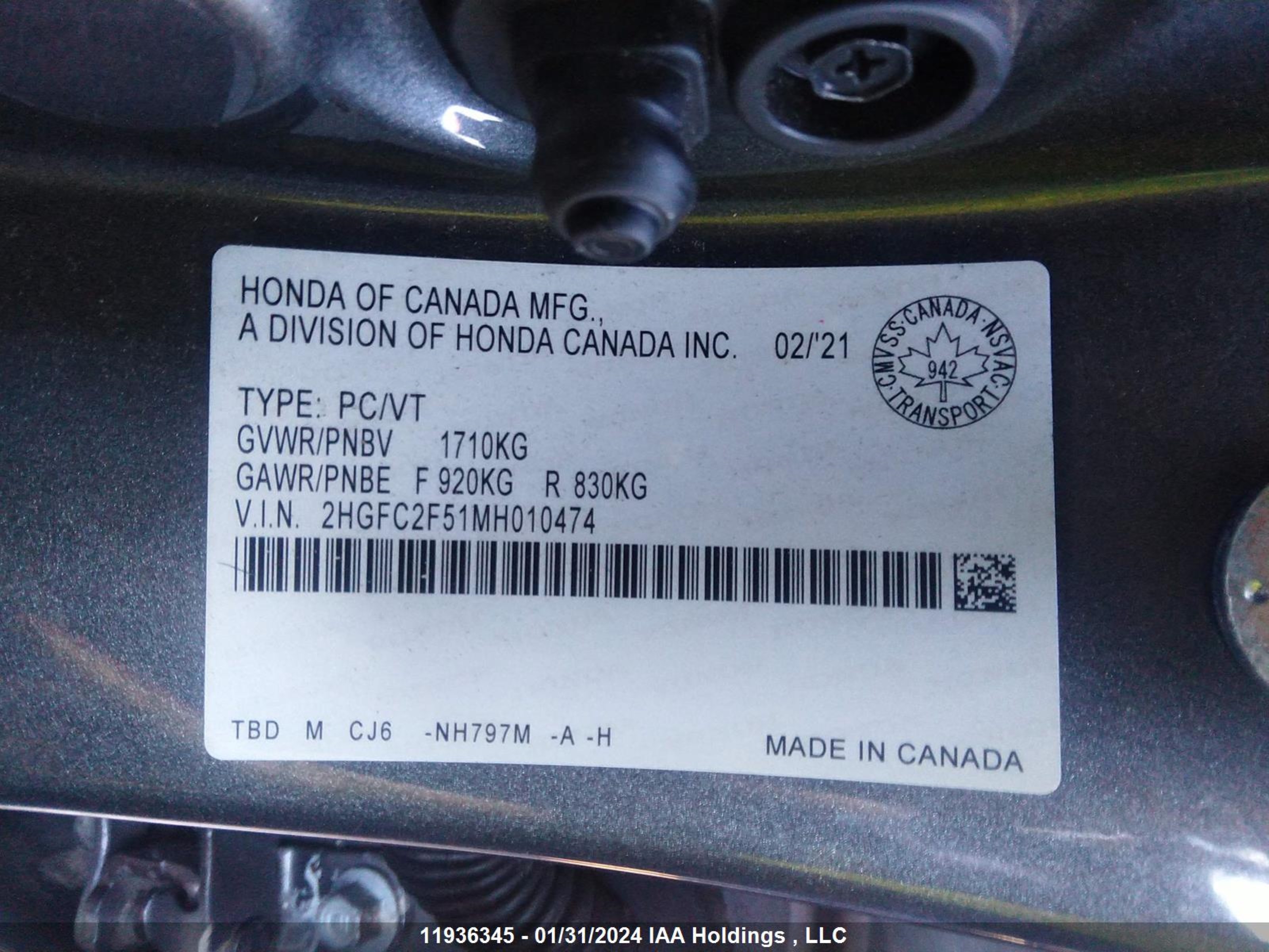 Photo 8 VIN: 2HGFC2F51MH010474 - HONDA CIVIC 