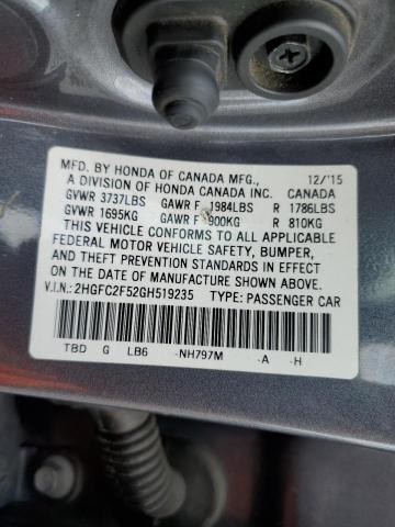 Photo 11 VIN: 2HGFC2F52GH519235 - HONDA CIVIC 