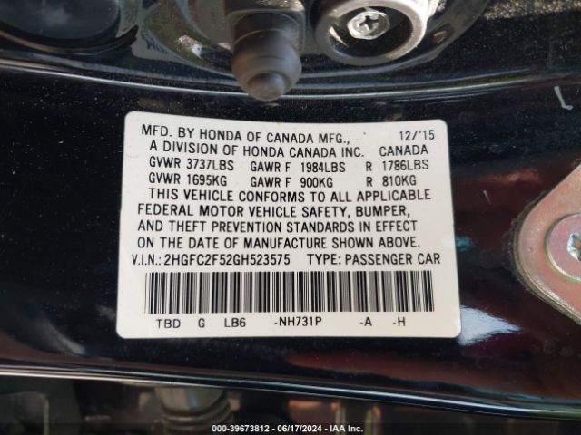 Photo 8 VIN: 2HGFC2F52GH523575 - HONDA CIVIC 