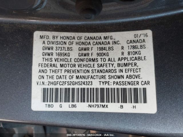 Photo 8 VIN: 2HGFC2F52GH524323 - HONDA CIVIC 