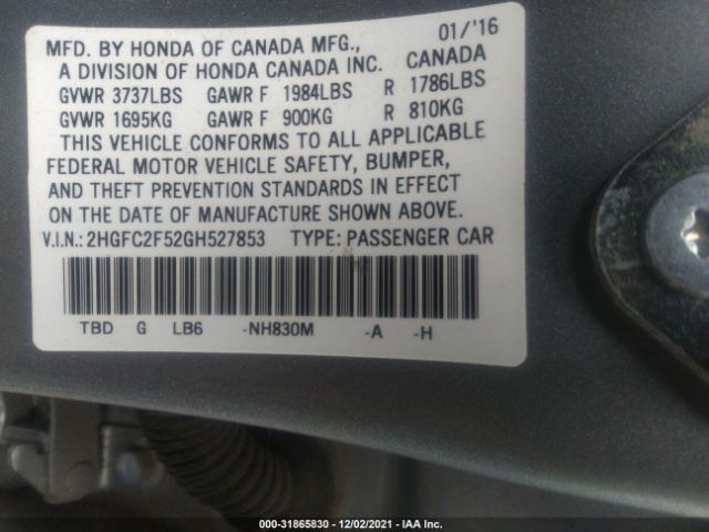 Photo 8 VIN: 2HGFC2F52GH527853 - HONDA CIVIC SEDAN 