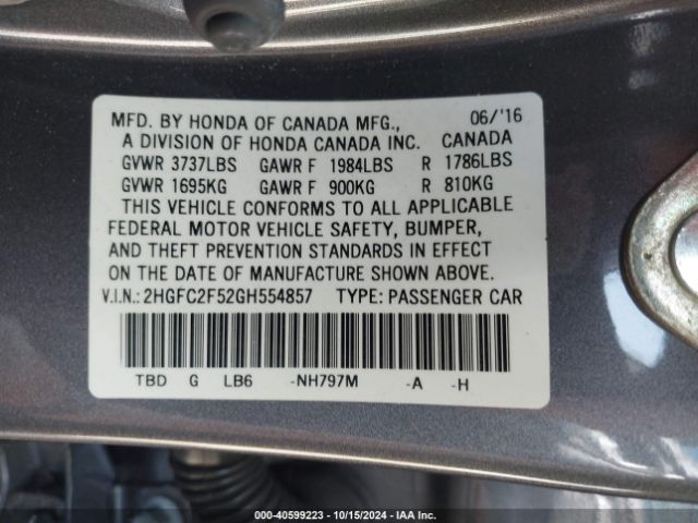 Photo 8 VIN: 2HGFC2F52GH554857 - HONDA CIVIC 