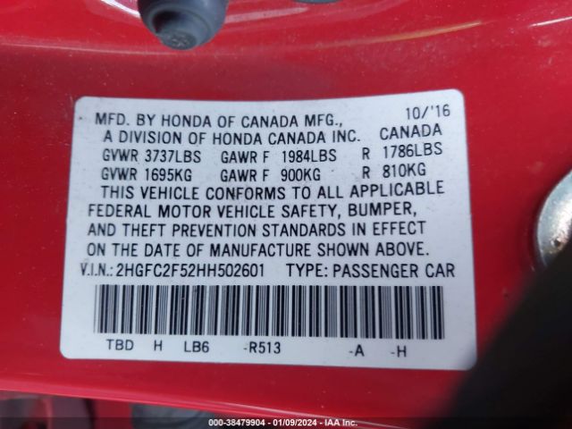 Photo 8 VIN: 2HGFC2F52HH502601 - HONDA CIVIC 