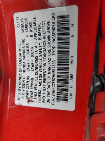 Photo 12 VIN: 2HGFC2F52HH511136 - HONDA CIVIC LX 