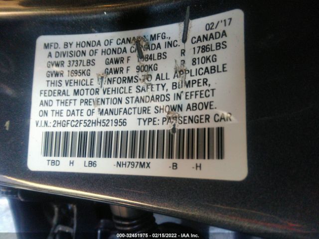 Photo 8 VIN: 2HGFC2F52HH521956 - HONDA CIVIC SEDAN 