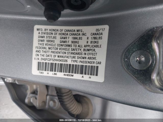 Photo 8 VIN: 2HGFC2F52HH543326 - HONDA CIVIC 