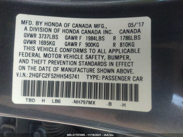 Photo 8 VIN: 2HGFC2F52HH545741 - HONDA CIVIC SEDAN 