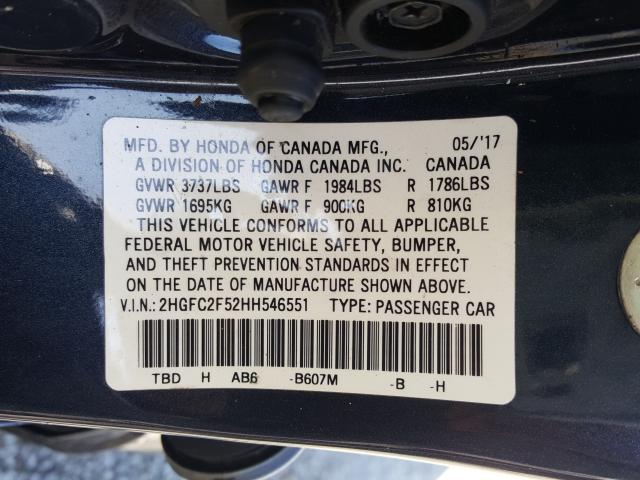 Photo 9 VIN: 2HGFC2F52HH546551 - HONDA CIVIC 