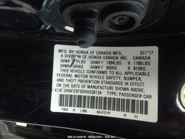 Photo 8 VIN: 2HGFC2F52HH558134 - HONDA CIVIC SEDAN 