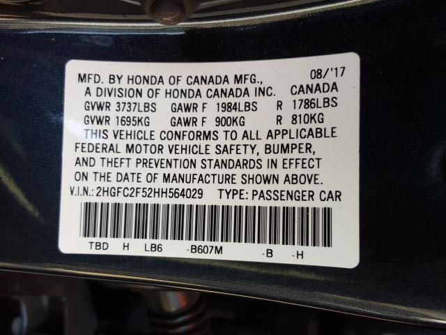 Photo 9 VIN: 2HGFC2F52HH564029 - HONDA CIVIC LX 