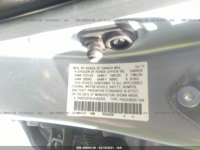 Photo 8 VIN: 2HGFC2F52JH500529 - HONDA CIVIC SEDAN 