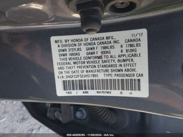 Photo 8 VIN: 2HGFC2F52JH517895 - HONDA CIVIC 