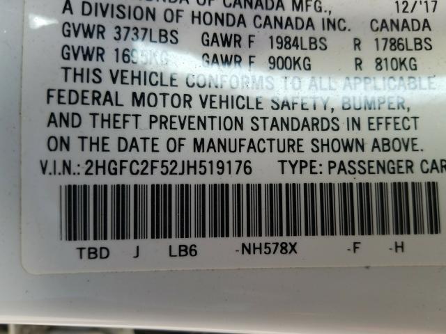 Photo 9 VIN: 2HGFC2F52JH519176 - HONDA CIVIC LX 