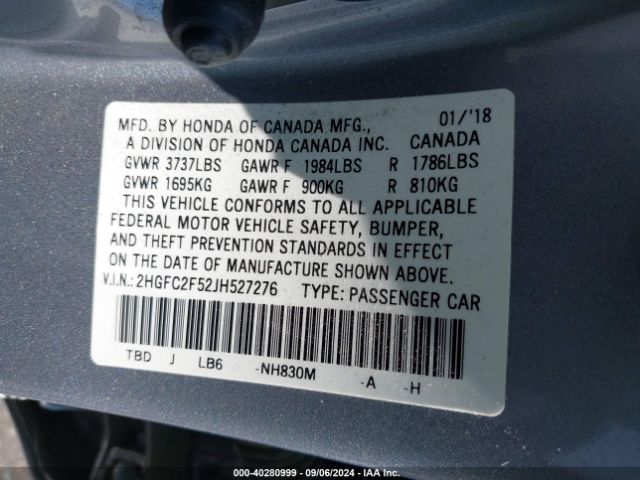 Photo 8 VIN: 2HGFC2F52JH527276 - HONDA CIVIC 