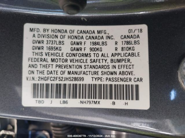 Photo 8 VIN: 2HGFC2F52JH528699 - HONDA CIVIC 