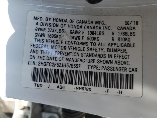 Photo 12 VIN: 2HGFC2F52JH576557 - HONDA CIVIC LX 