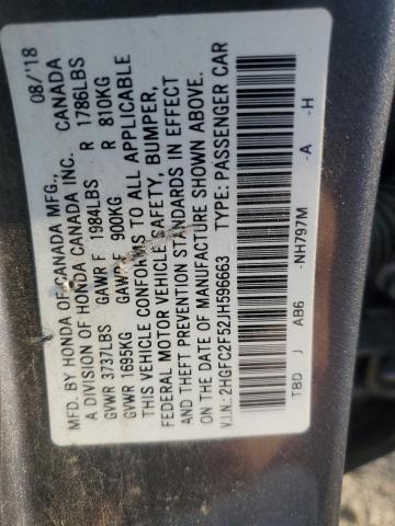 Photo 11 VIN: 2HGFC2F52JH596663 - HONDA CIVIC LX 